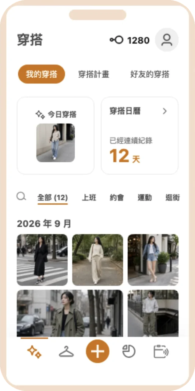 長腳衣櫥 App「穿搭紀錄」畫面